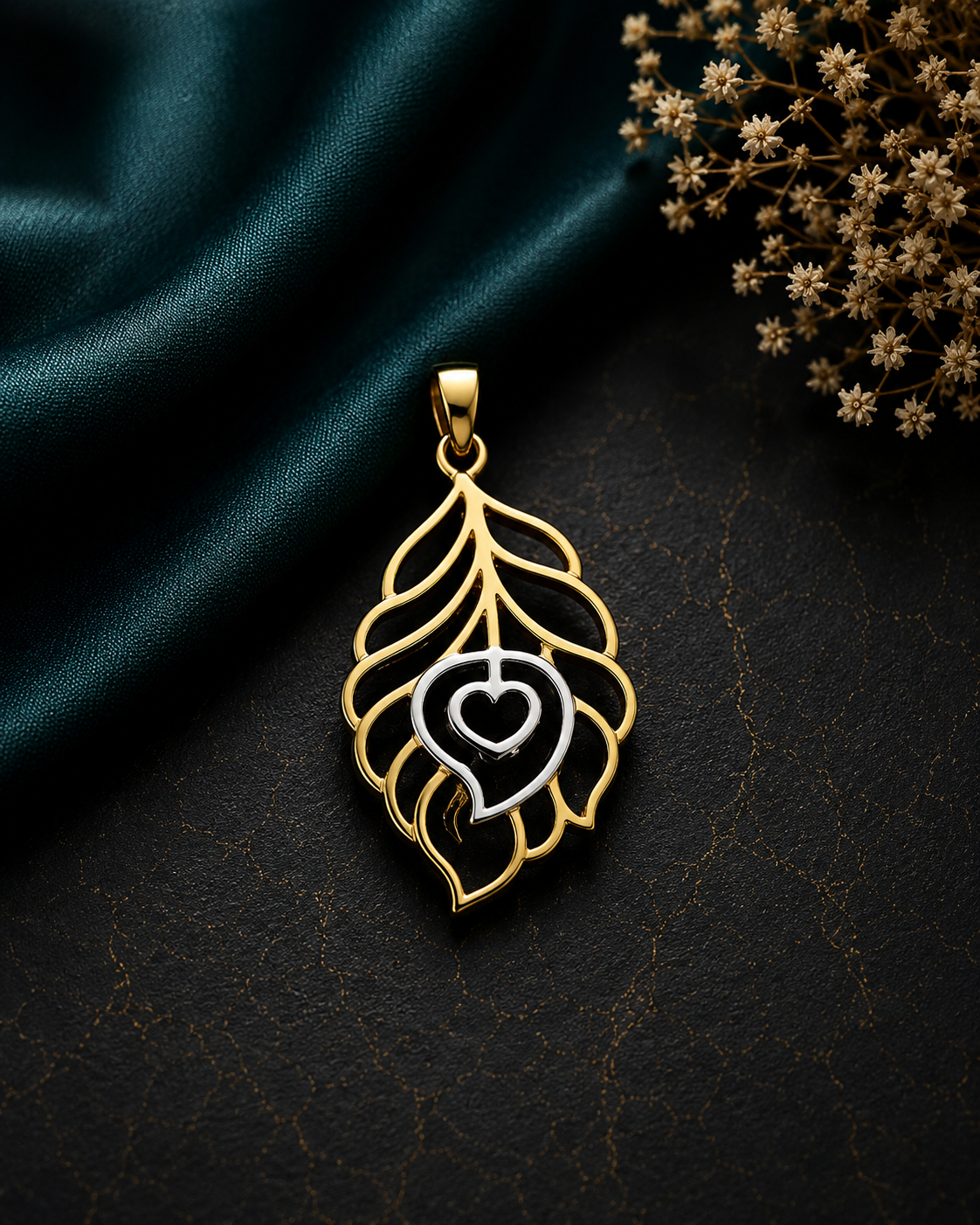 Two tone Morpankh pattern pendant with 22kt. gold plating in pure silver