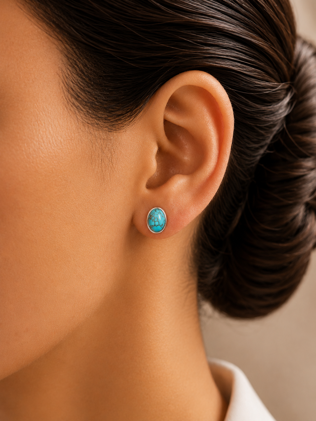 6x8mm turquoise bezel setting studs in pure silver
