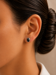 5x7mm oval black cz bezel setting studs in pure silver