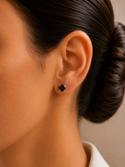 6mm black onyx four grain setting studs in pure silver