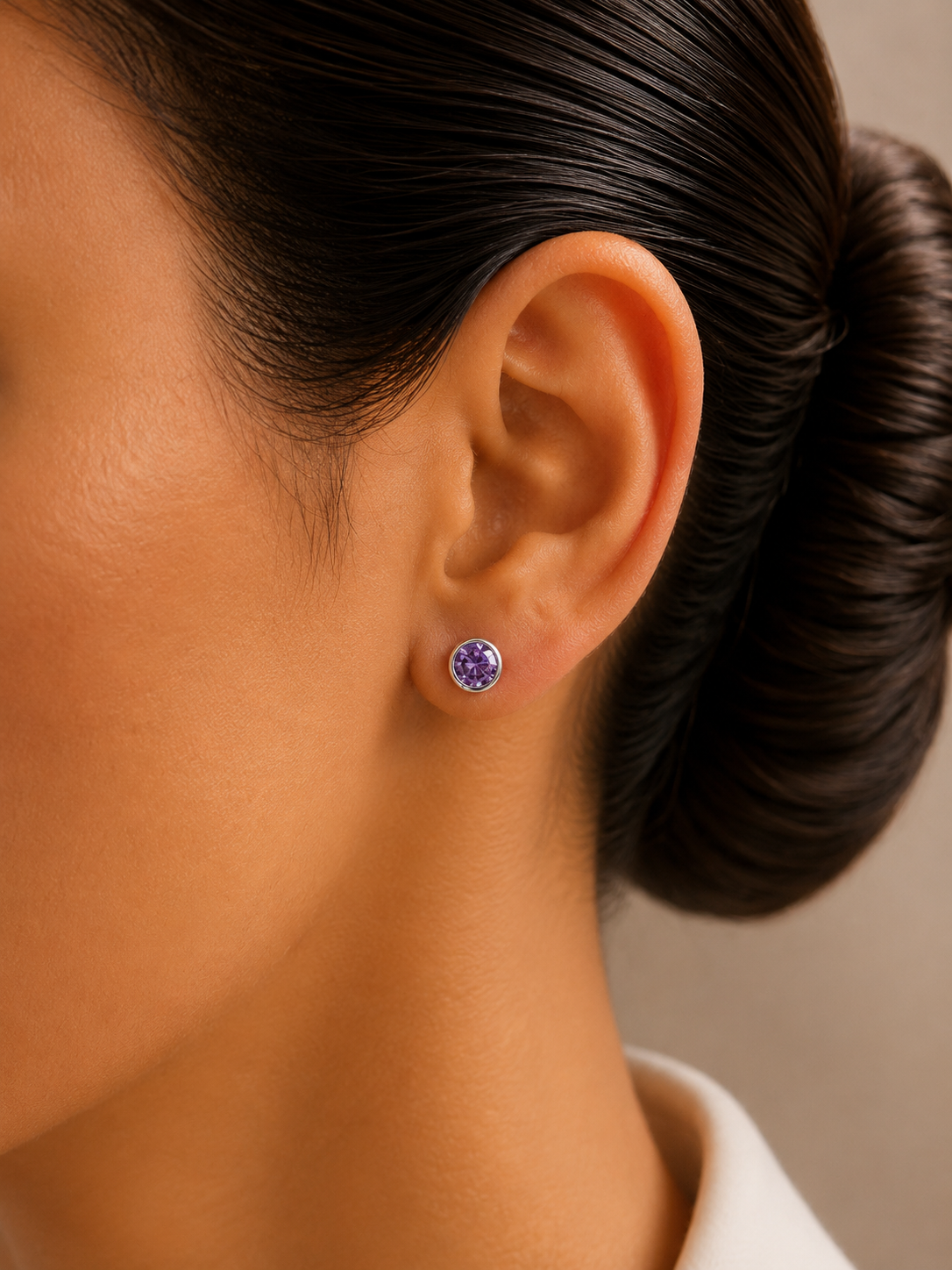 5mm purple onyx cut stone bezel setting studs in pure silver