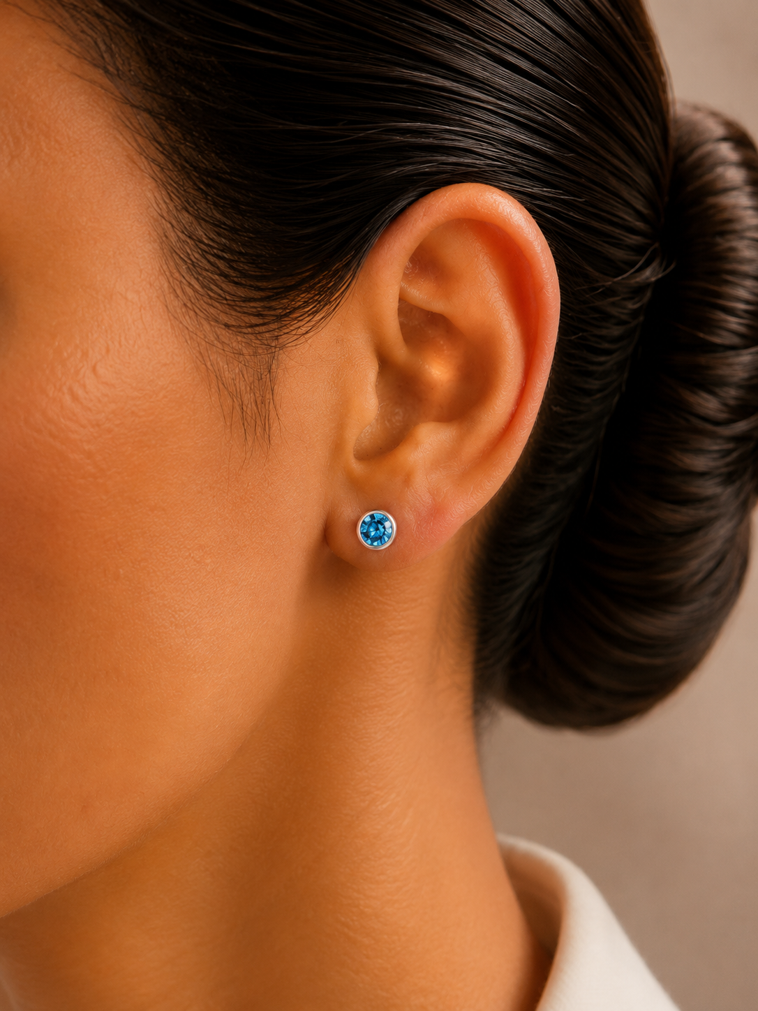 5mm light blue cz stone bezel setting studs in pure silver