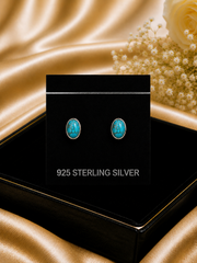 6x8mm turquoise bezel setting studs in pure silver