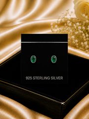 5x7mm oval emerald green cz bezel setting studs in pure silver