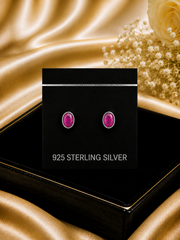 5x7mm oval ruby pink cz bezel setting studs in pure silver