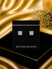 6mm single cz square bezel setting studs in pure silver