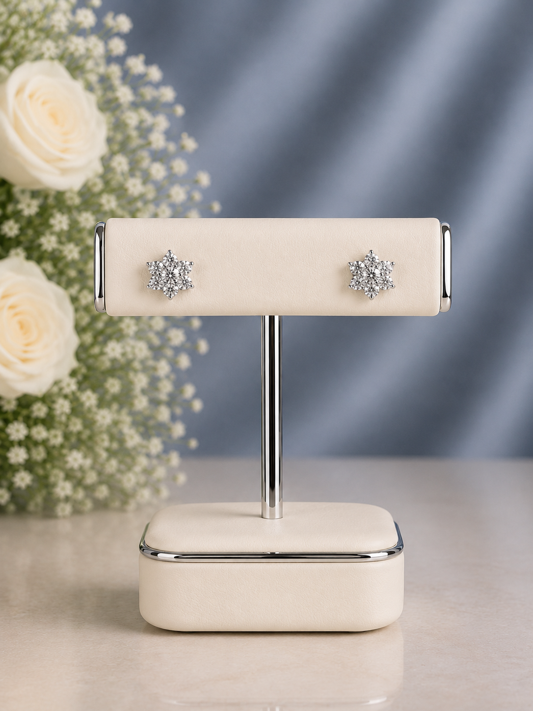 Nakshatra setting seven cz stone flower studs in pure silver