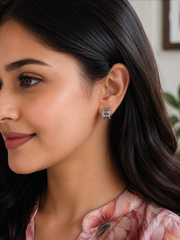 Half circle cz stone studded cut work studs in pure silver