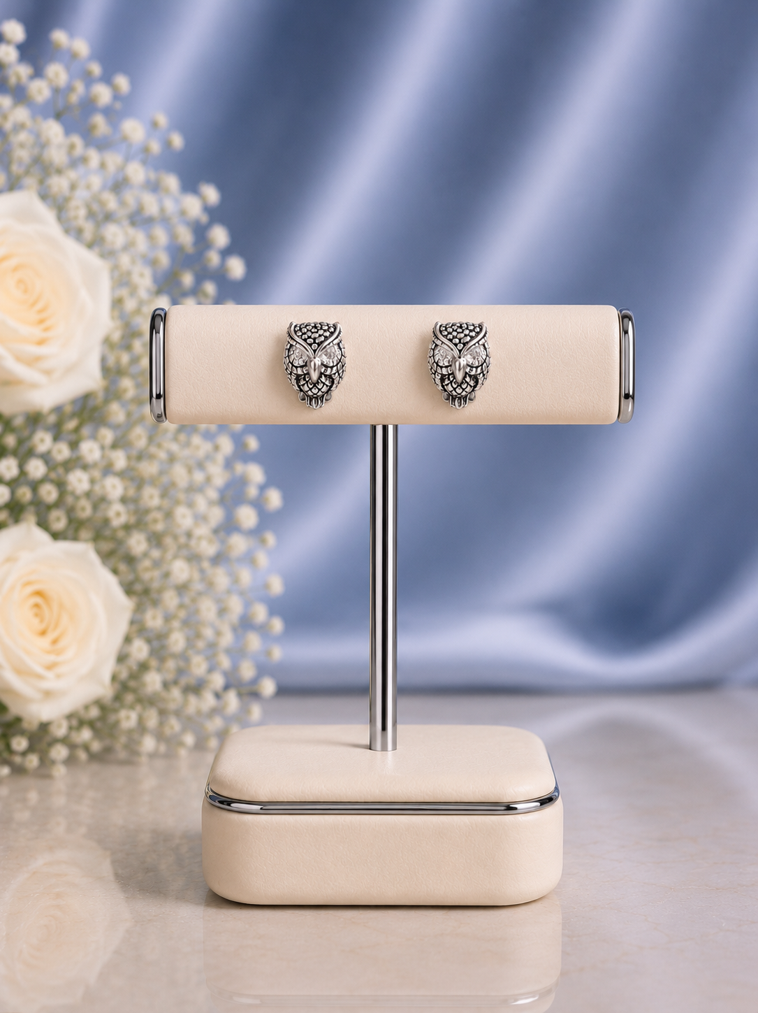 Intricately crafted Owl studs in pure silver