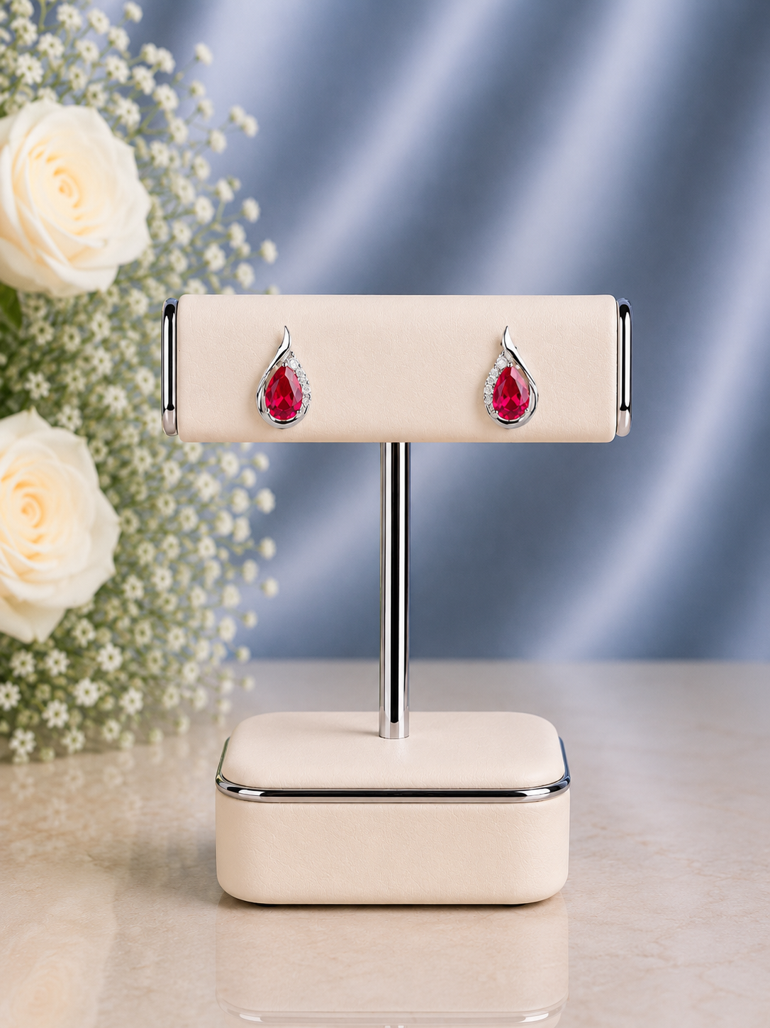 Pure silver ruby pink and cz stone studs