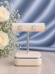 Rectangle shape multi cz stone studs in pure silver