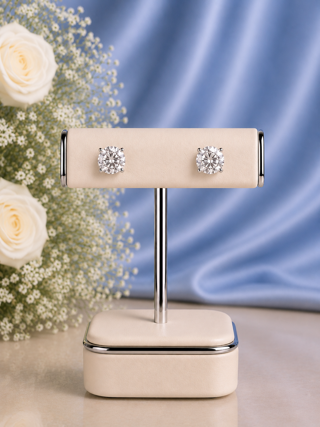8mm four prong grain setting cz stone studs in pure silver