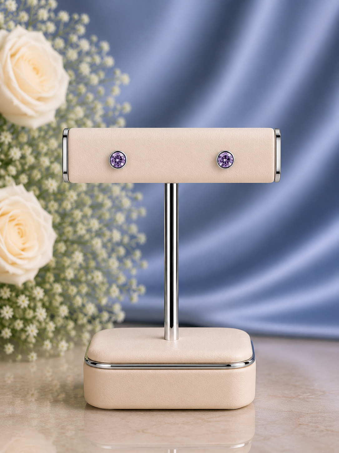 5mm purple cz stone bezel setting studs in pure silver