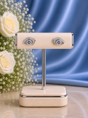 Dramatic curled eye lash cz studs studs in pure silver