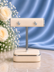 Small single cz stone V shape studs in pure silver