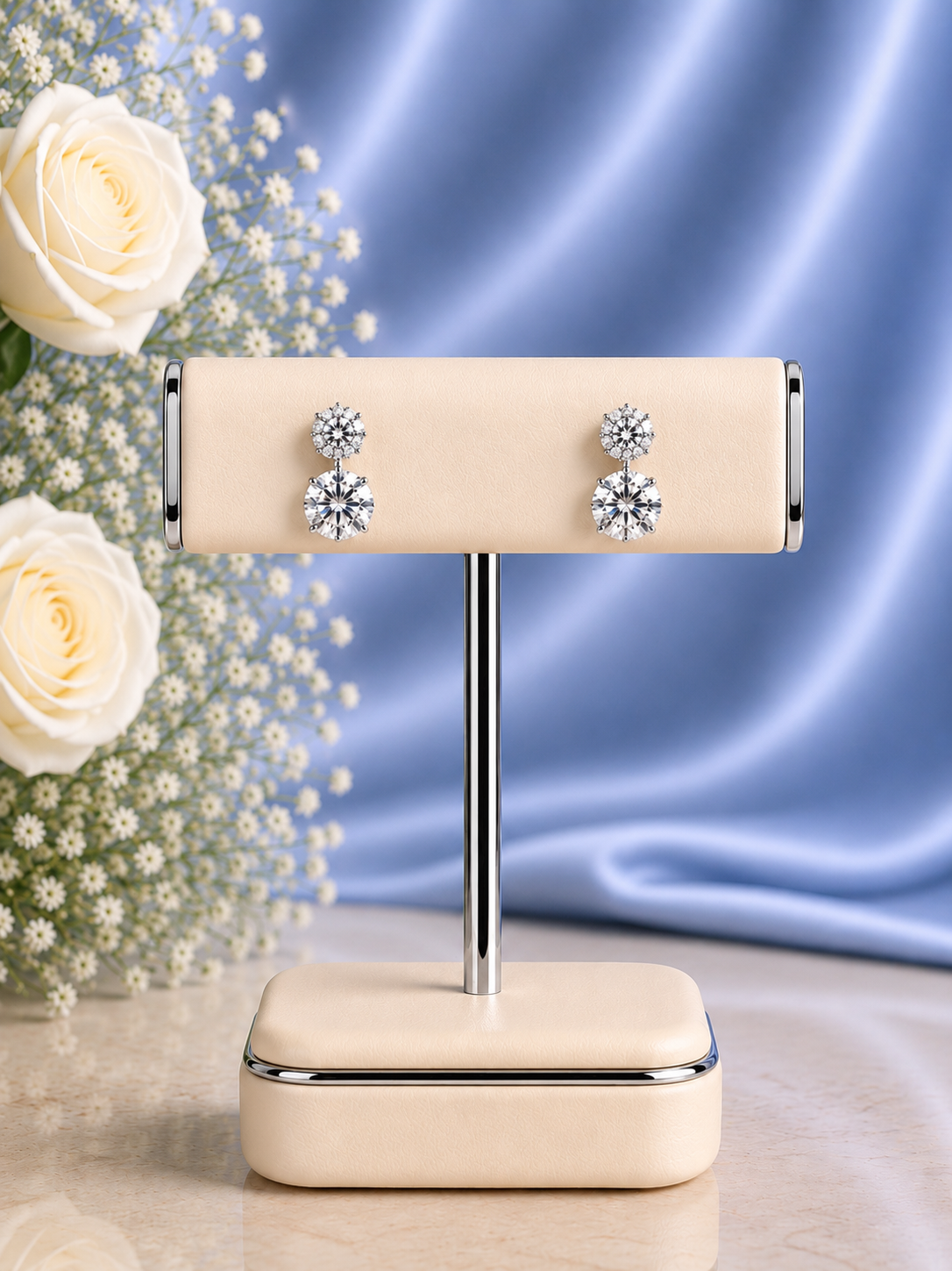 6mm and 8mm two cz diamond setting studs in pure silver