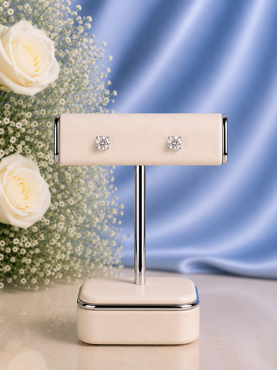 6mm single cz four prong grain setting studs in pure silver