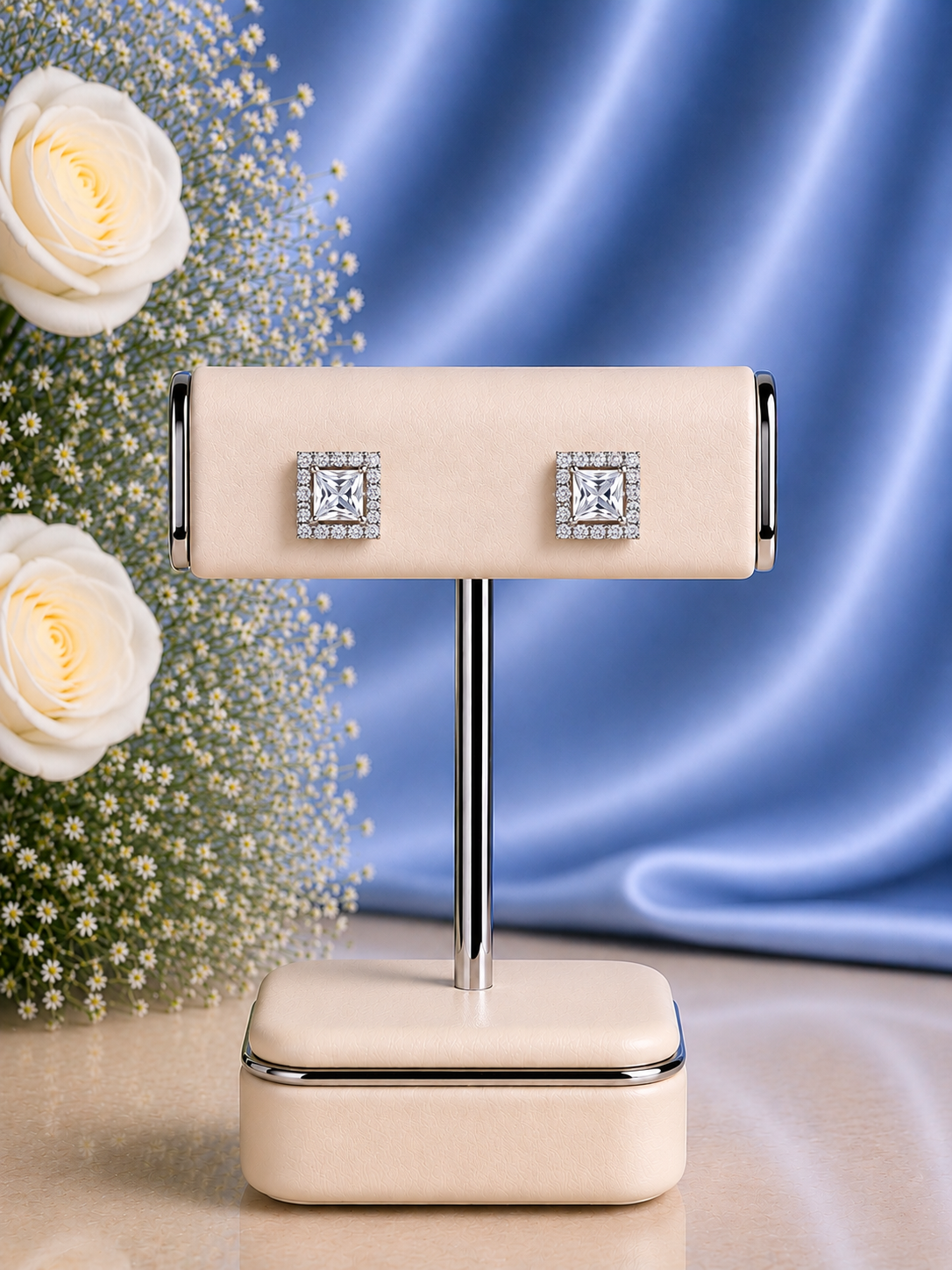 9mm multi cz stone solitaire square studs crafted in pure silver