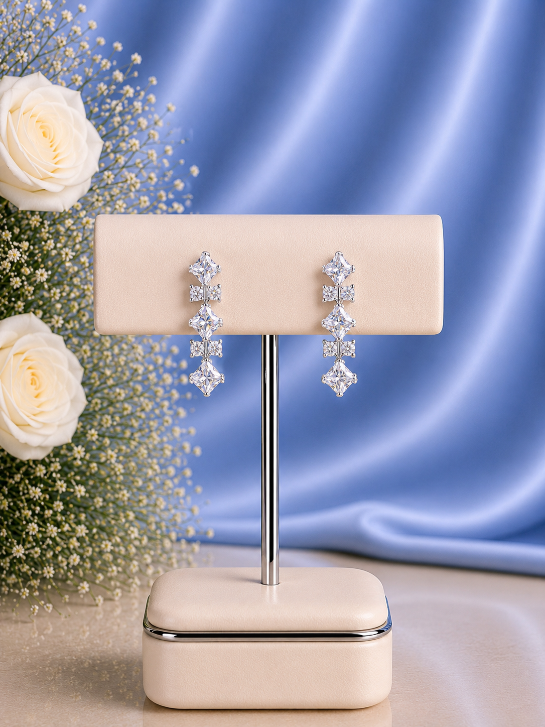 2.4 cm long multi cz stone studs in pure silver