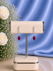 2.4 cm long five cz stone ruby pink onyx studs crafted in pure silver