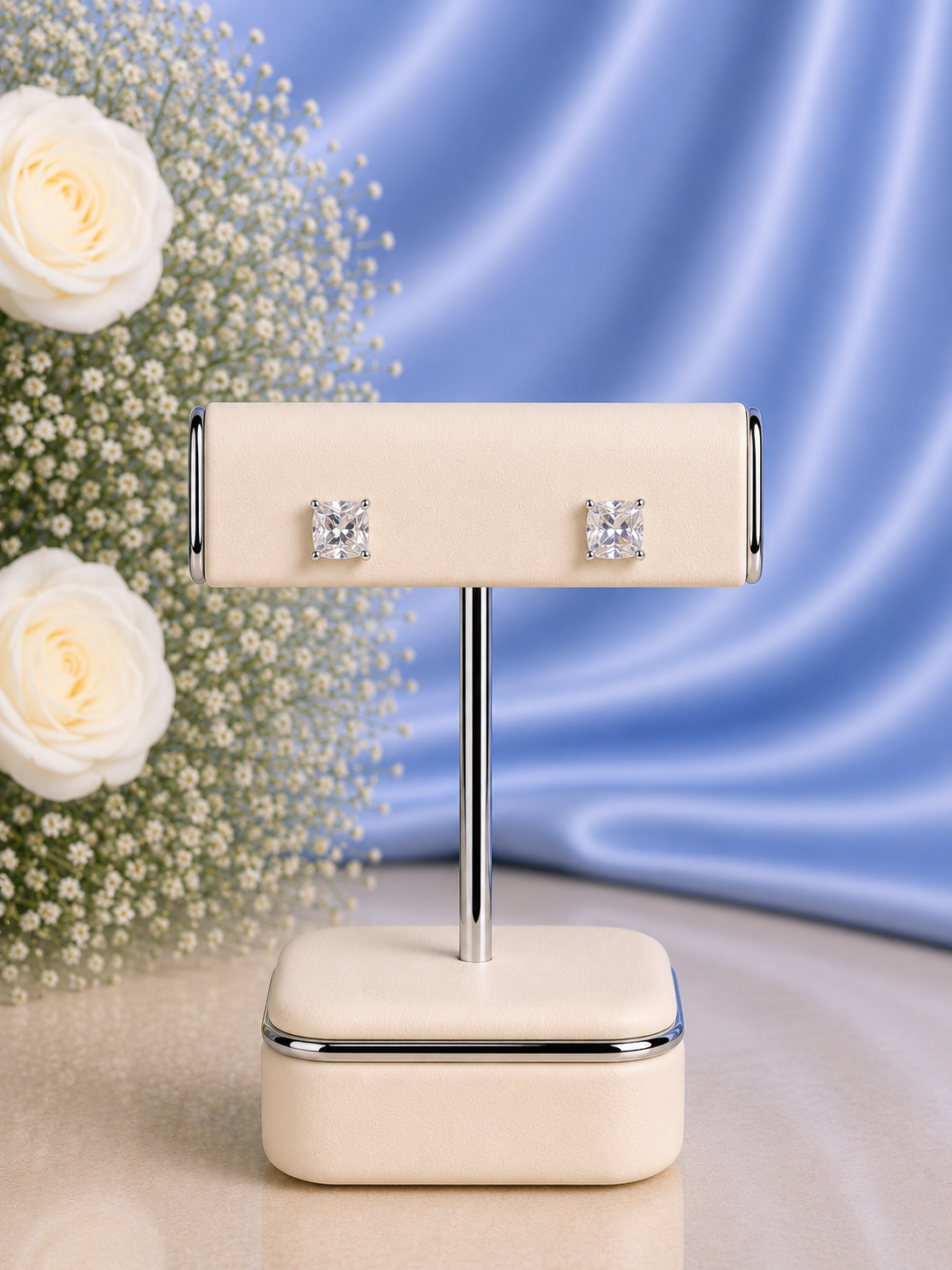 7mm Cushion cut cz stone studs in pure silver