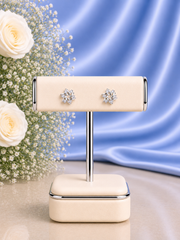 1 cm diameter six cz stone twisted flower studs in pure silver