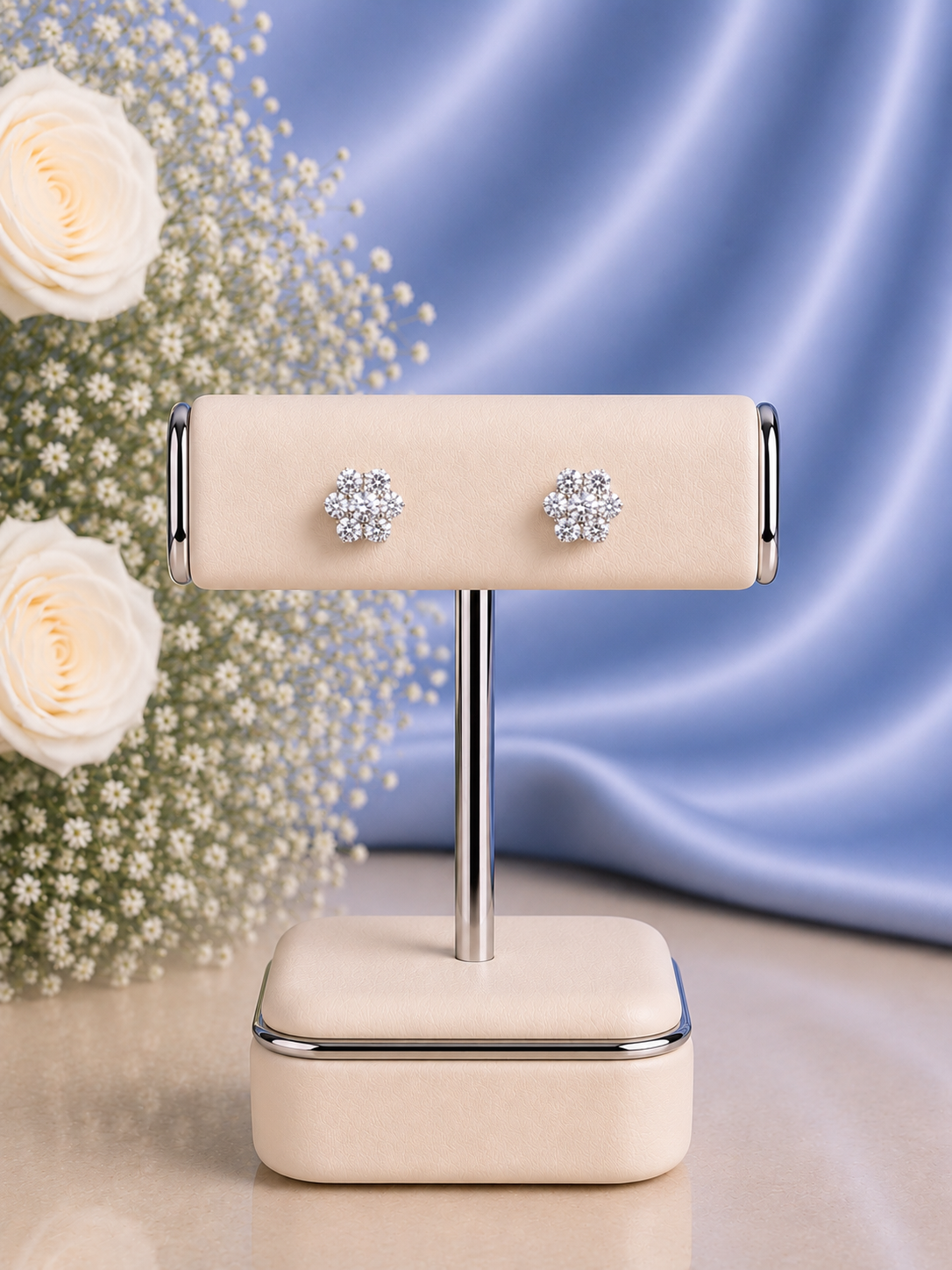 6mm seven cz stone compact flower studs in pure silver