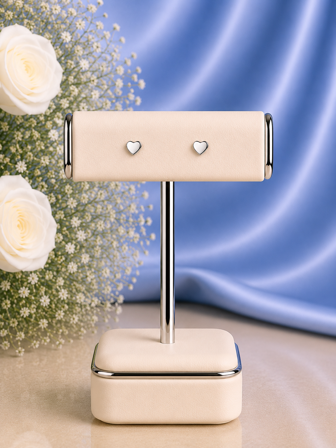 Tiny flat heart studs in pure silver
