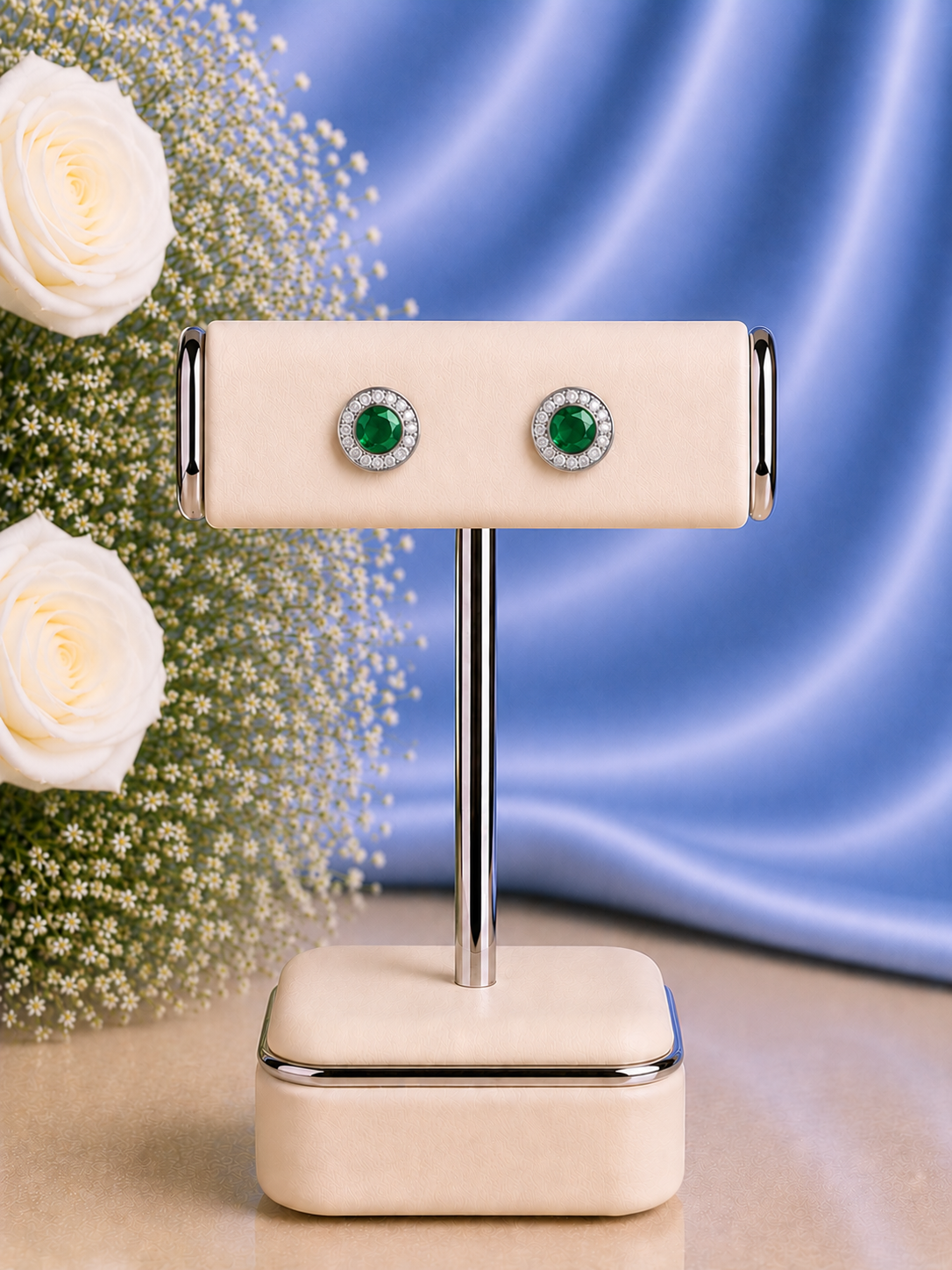 1 cm multi cz stone detachable studs in pure silver with a ring and green onyx stone centre in pure silver