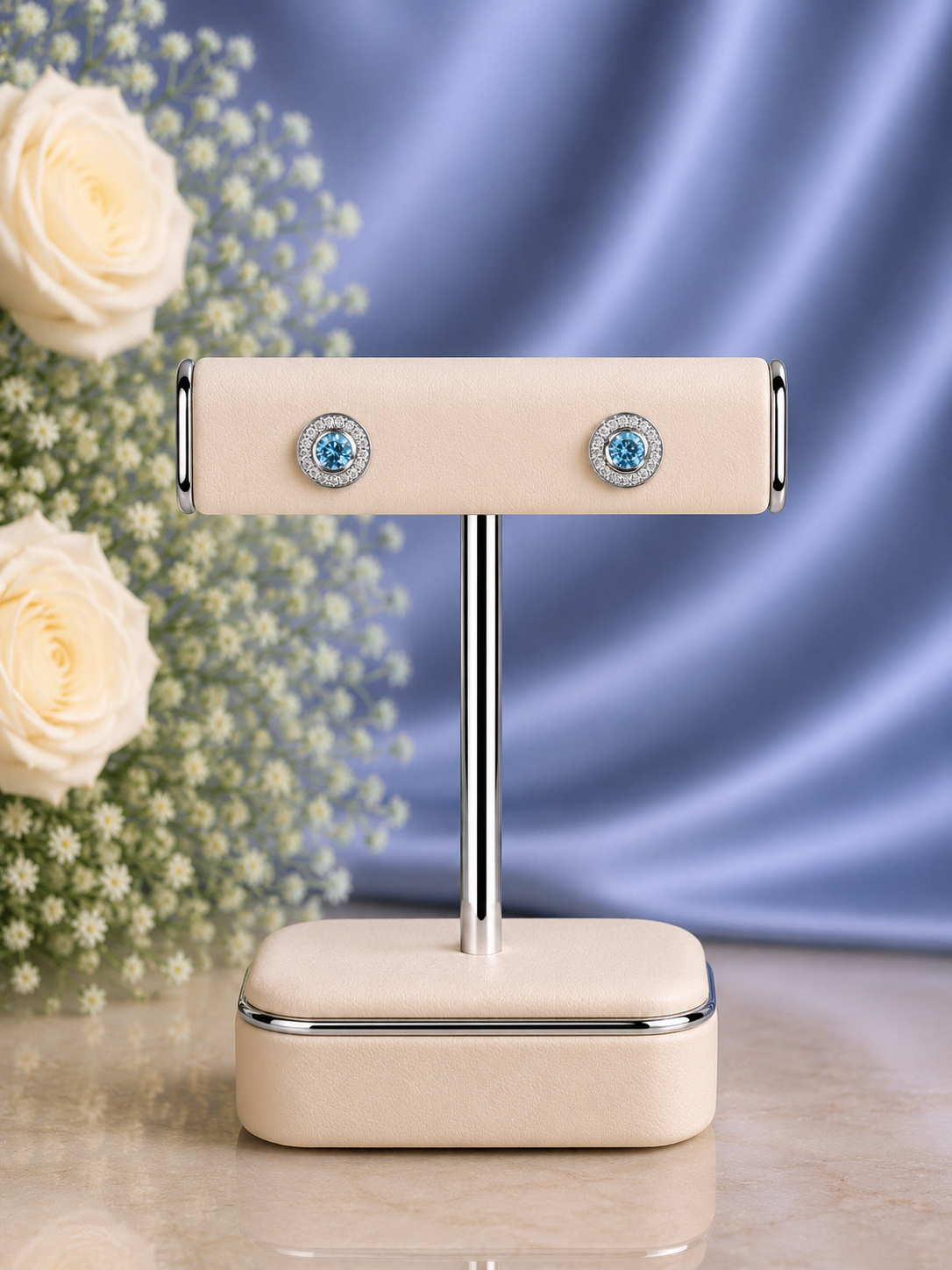 1 cm multi cz stone detachable studs in pure silver with a ring and blue cz stone centre in pure silver