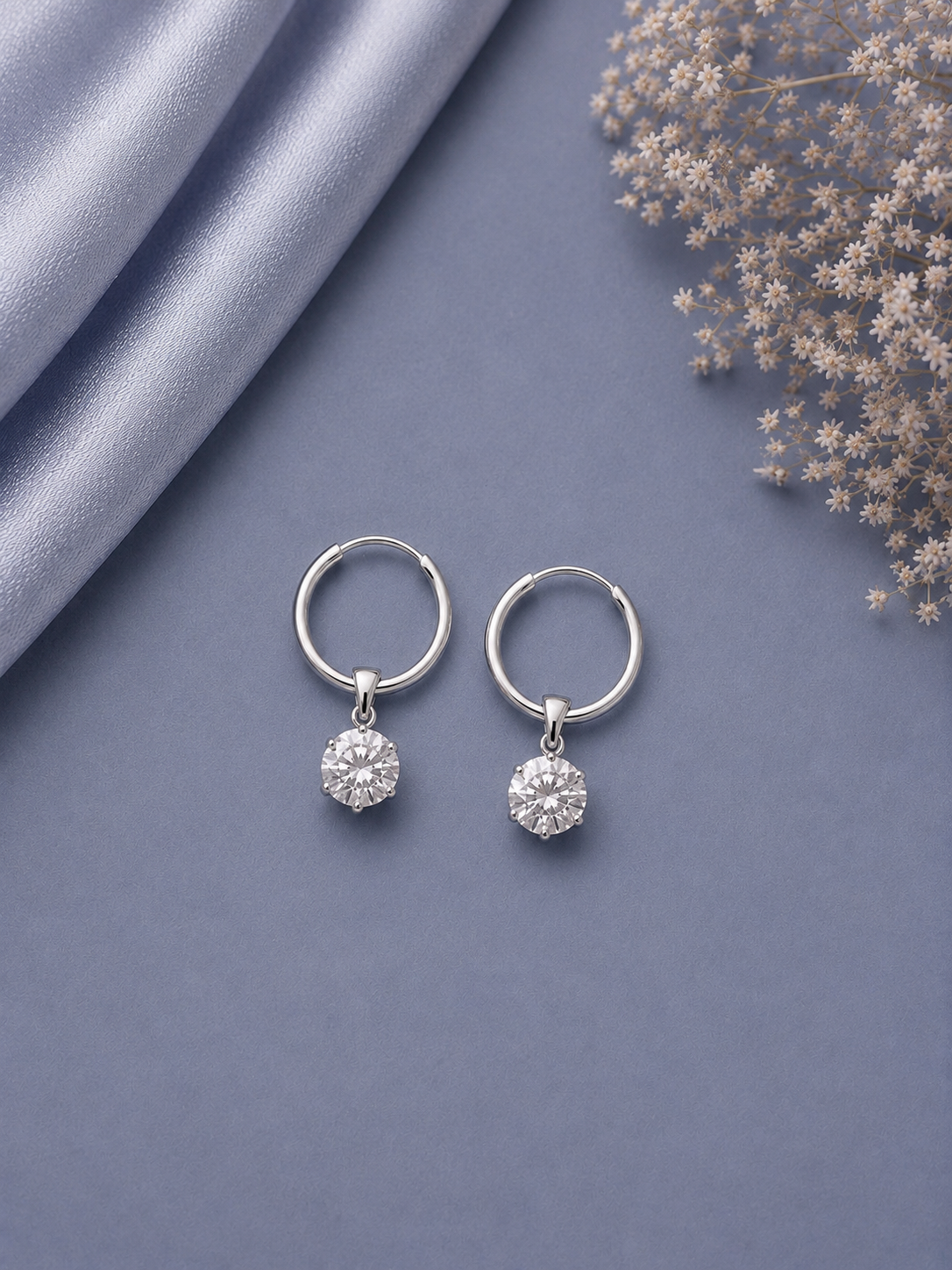 2cm balis with 8mm diameter cz stone drops in pure silver