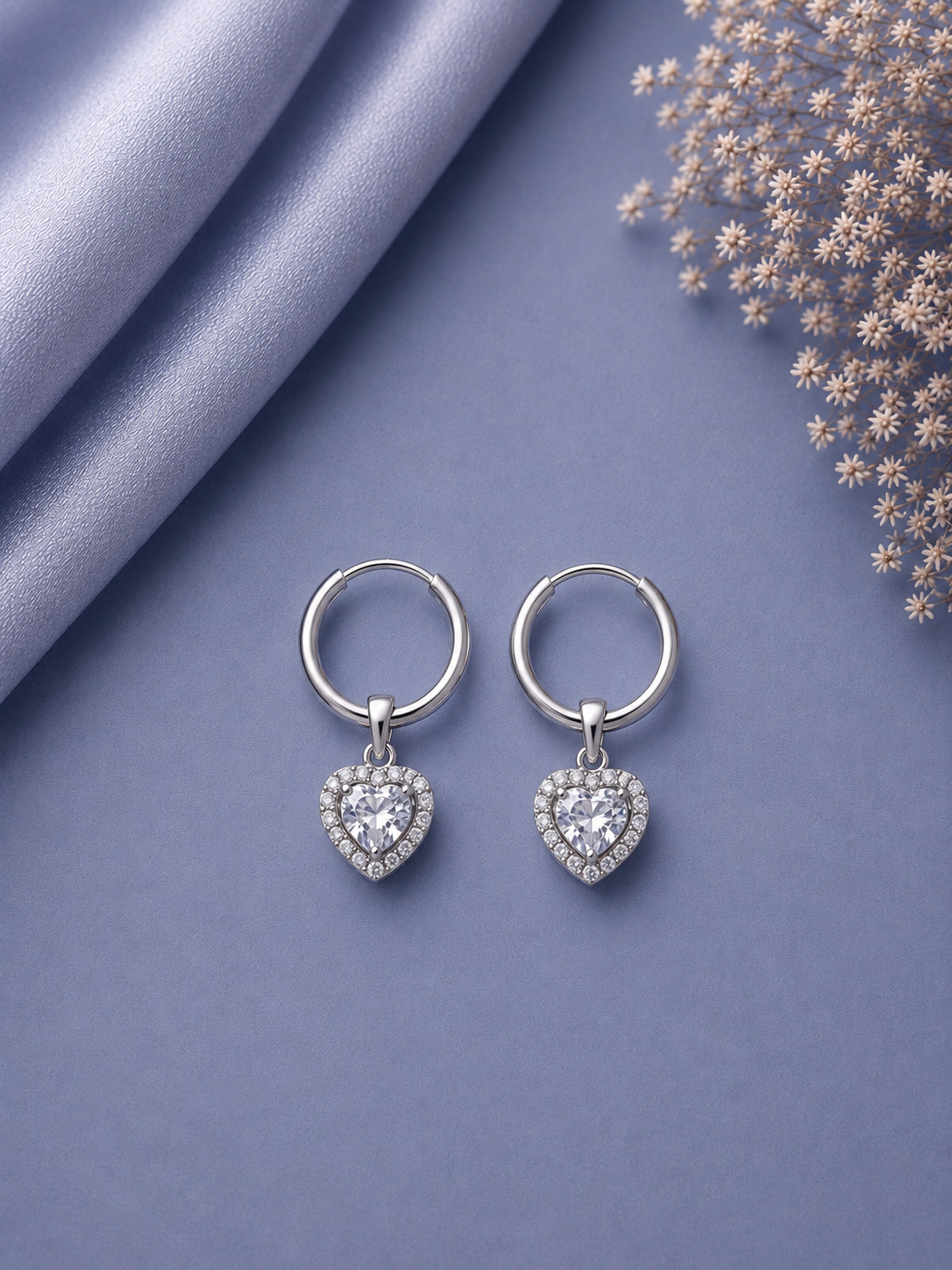 2cm balis with multi cz stone halo heart drops in pure silver