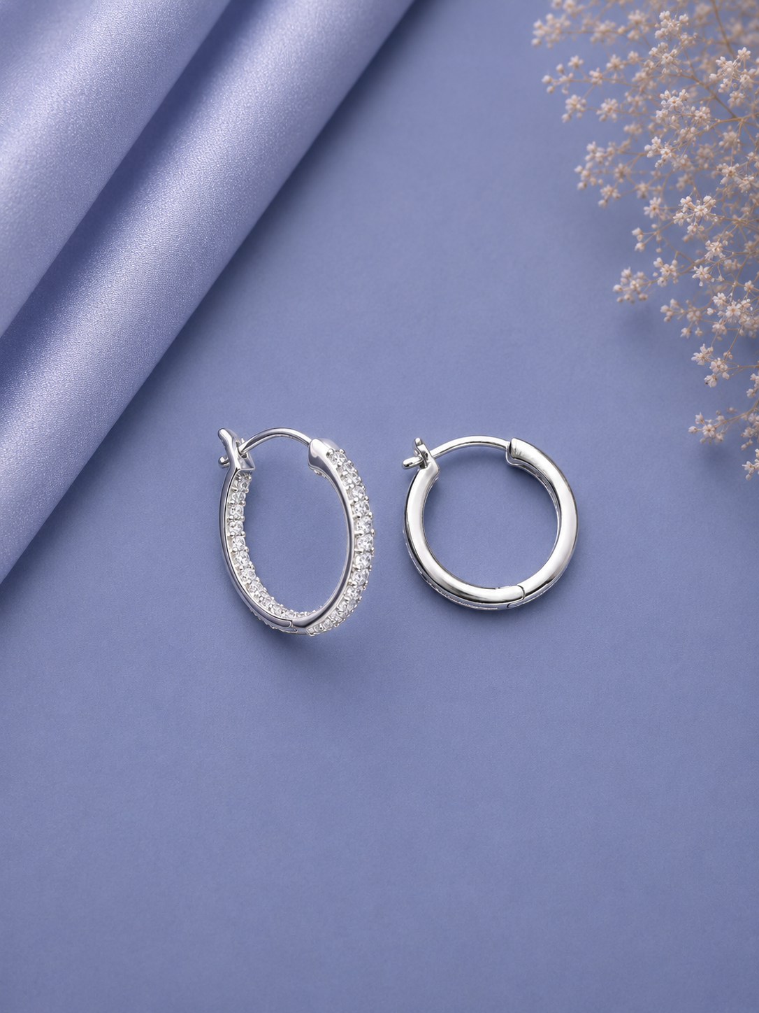2 cm diameter half cz stone studded balis in pure silver
