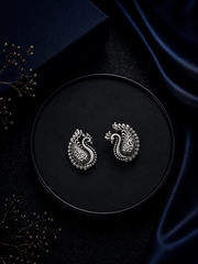 Small size antique finish peacock studs in pure silver