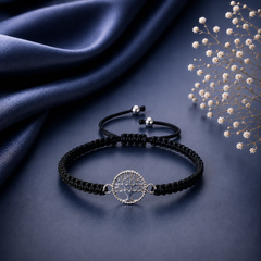 Pure silver Tree of Life adjustable hand braided bracelet