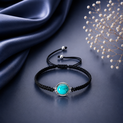 Oval Turquoise stone adjustable hand braided bracelet made in pure silver