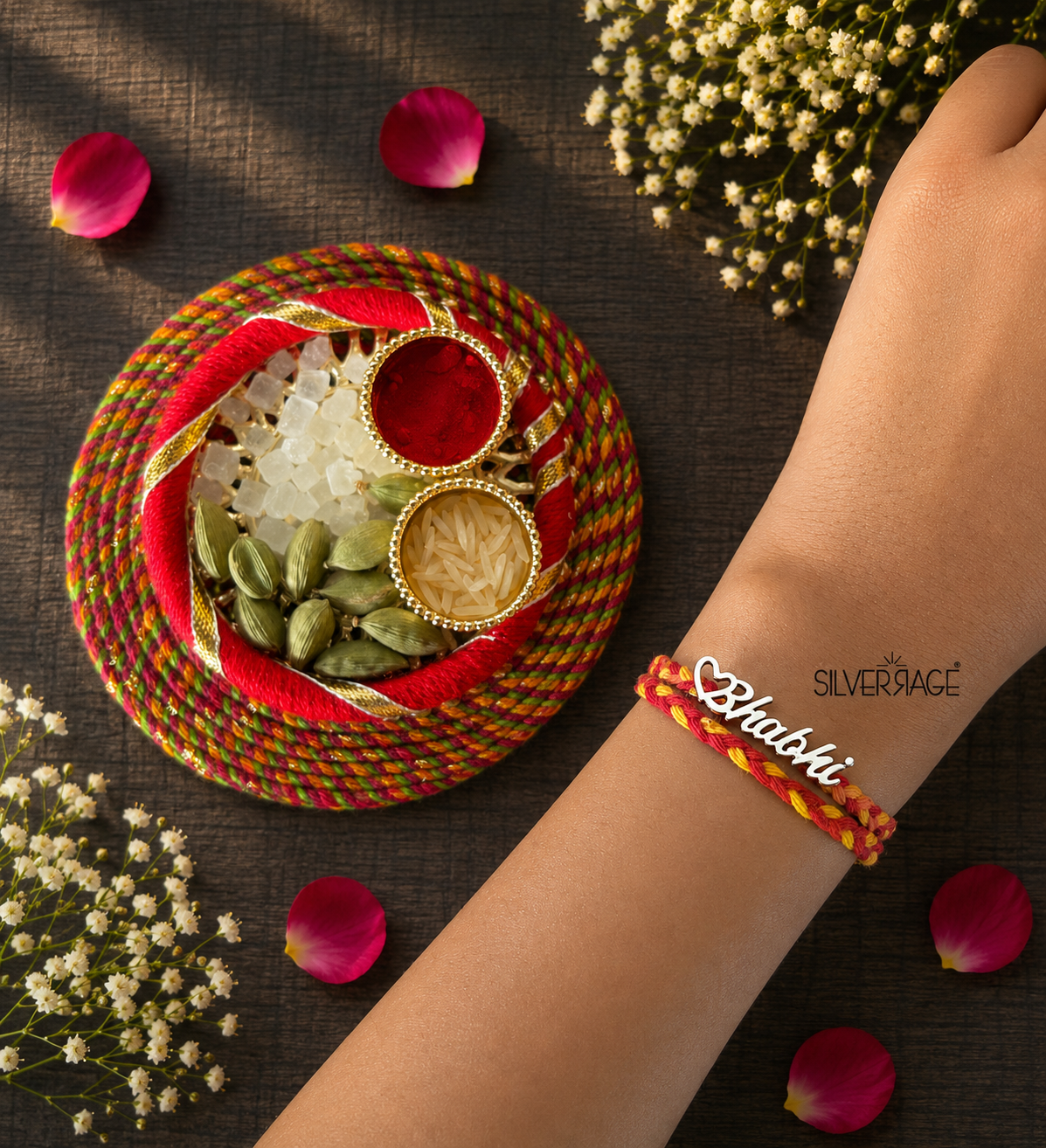Silver 'Bhabhi' motif rakhi