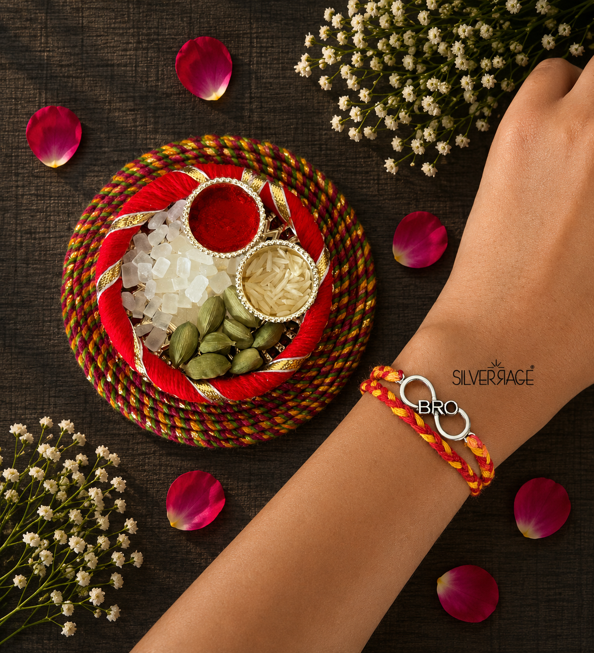 Silver Infinity Bro motif rakhi