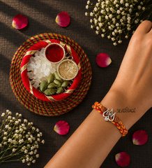 Silver New Damru-Trishul motif with cz stone rakhi