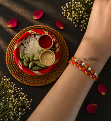 Small Silver Beads with Rudraksh beads rakhi
