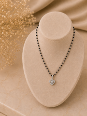 Multi cz heart halo setting pendant with an 18'' mangalsutra chain in pure silver