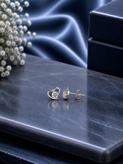 Curved heart 5mm single cz studs in pure silver
