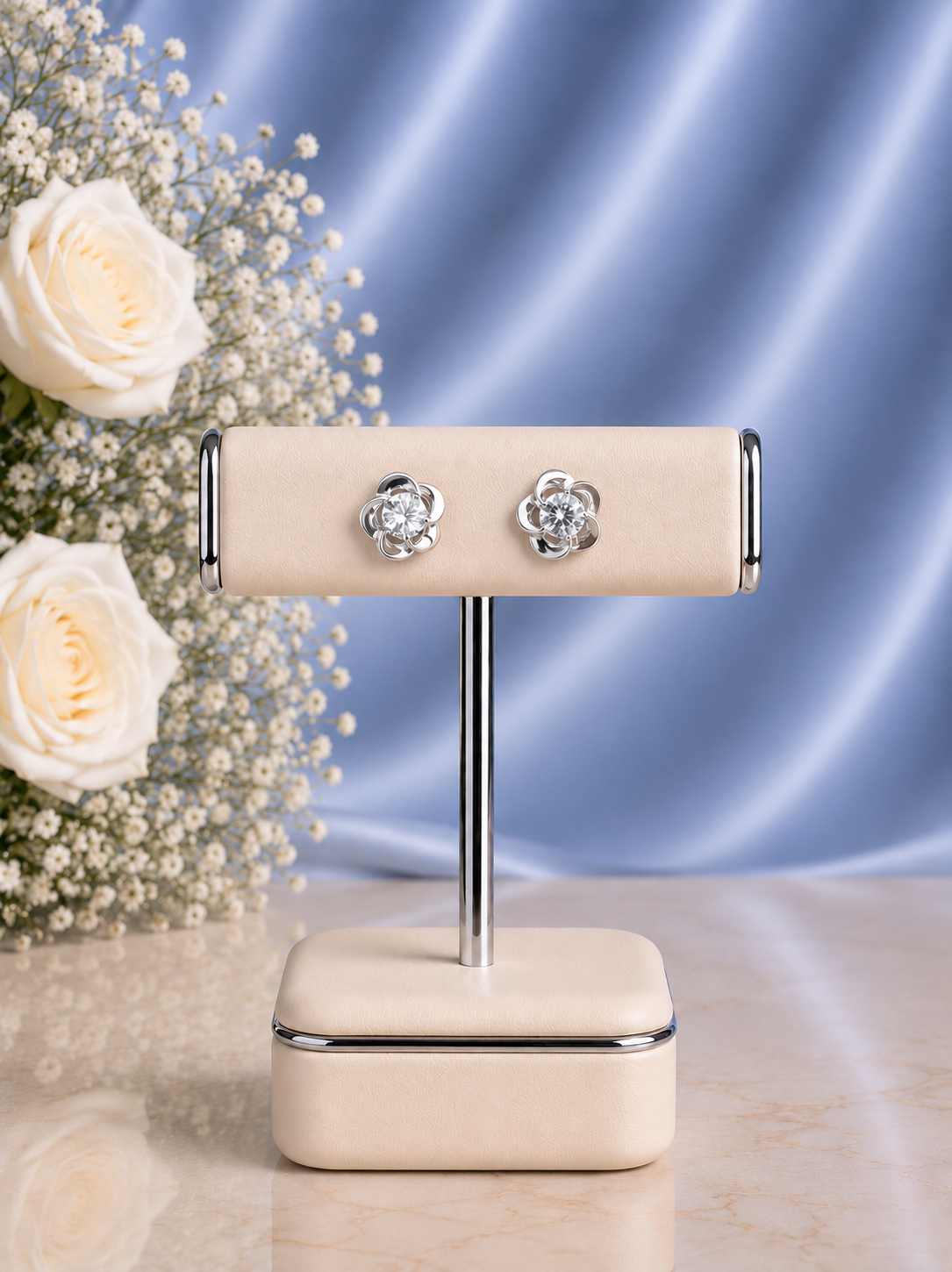 6mm cz stone five petal flower studs in pure silver
