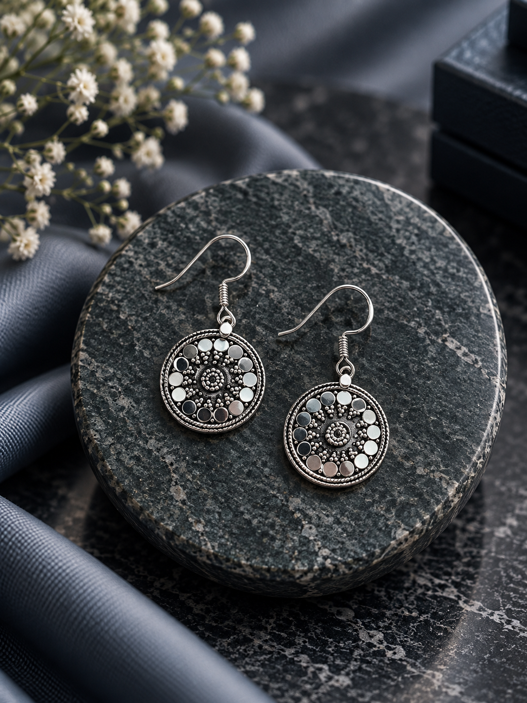 1.9 cm diameter flat-round coin like earring in pure silver