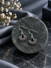 Pankhi pattern black cz cut stone oxidized finish earrings in pure silver