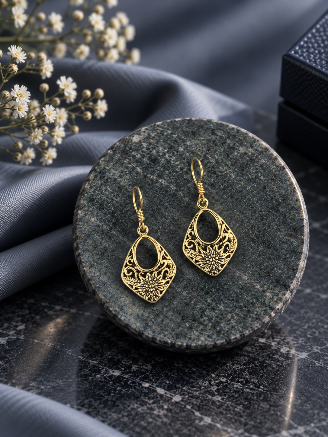 Jaali (filigree) work earrings with 22kt gold plating in pure silver