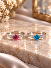 6mm coloured single cz stone with a half studded band in pure silver