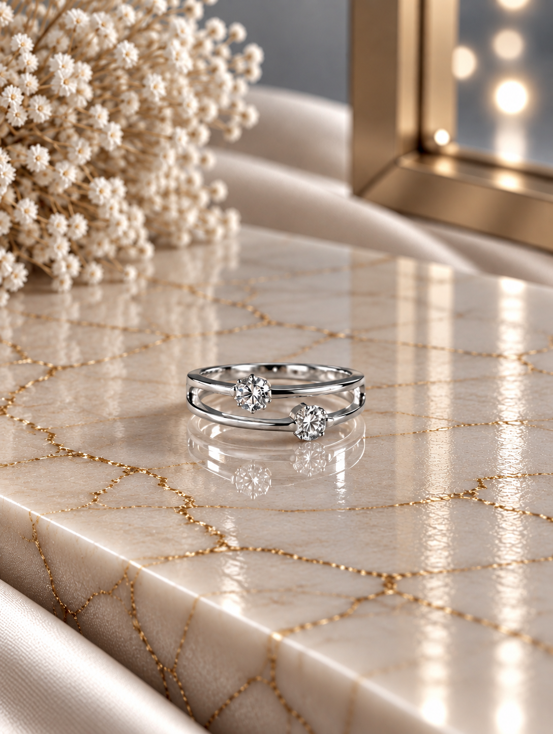 Two cz two line band ring in pure silver