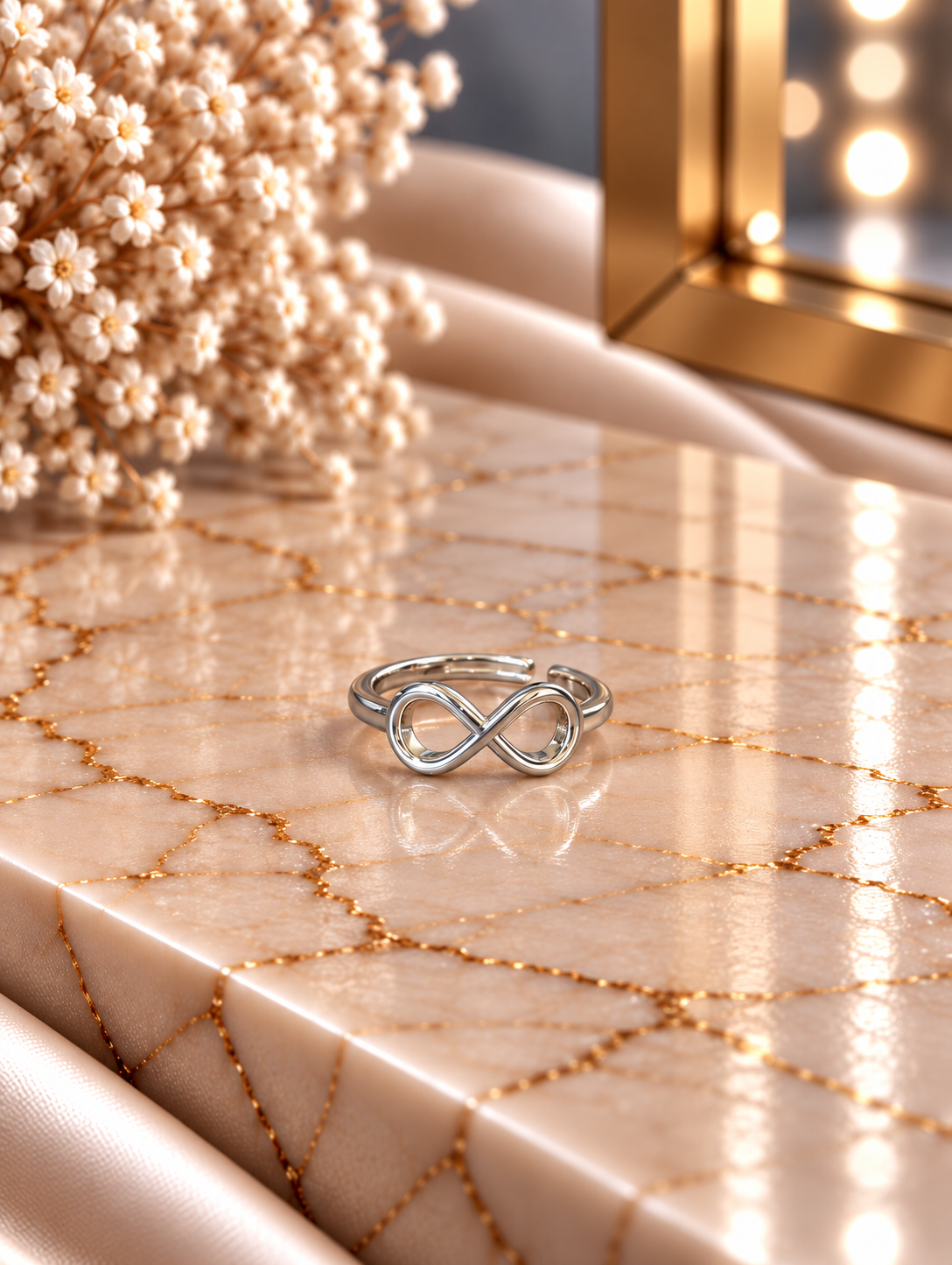 Infinity pattern adjustable ring in pure silver