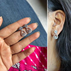 6mm cz studs with multi cz tear drop in pure silver